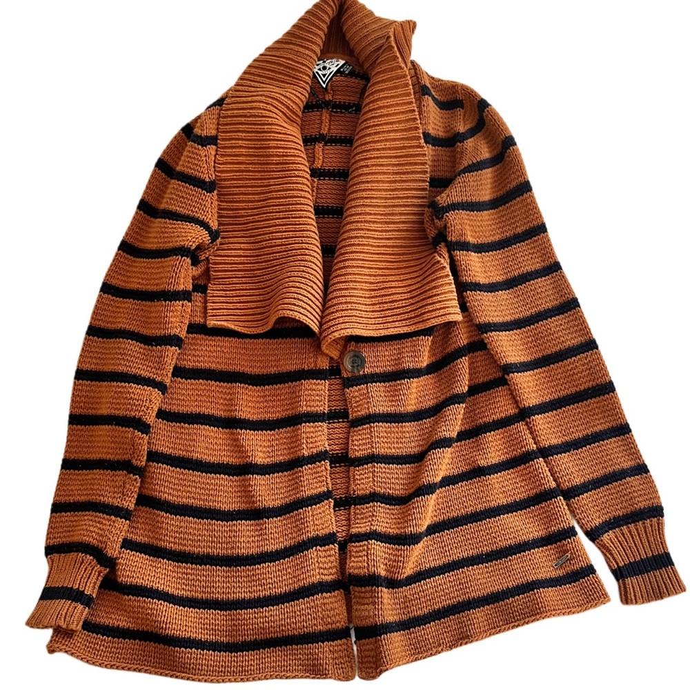 Preowned Volcom Womens Cardigan Sweater Stripe Burnt Orange Black M/L